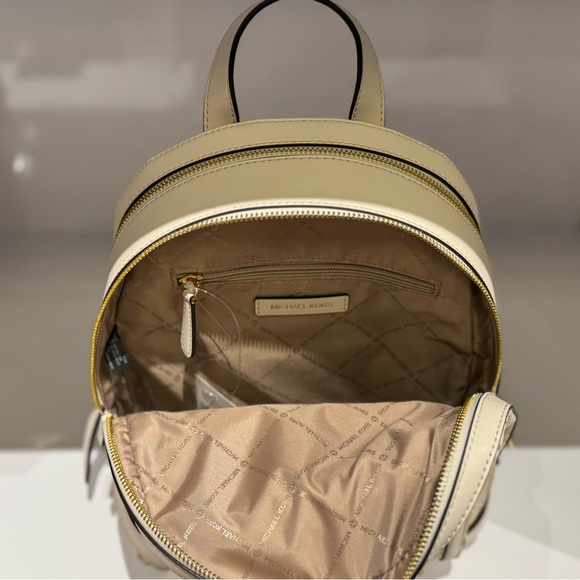 Michael Kors Jaycee Medium Backpack MK Graphic Logo Glitter Gold/Light Cream - Picture 9 of 13